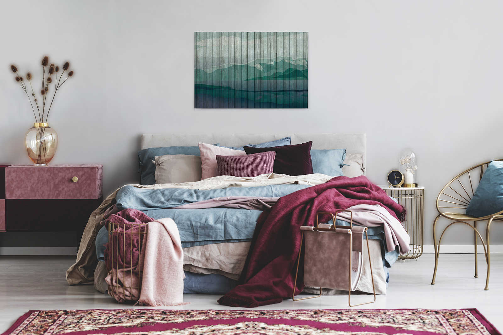             Mountains 3 - modernes Leinwandbild Berglandschaft & Bretteroptik – 0,90 m x 0,60 m
        