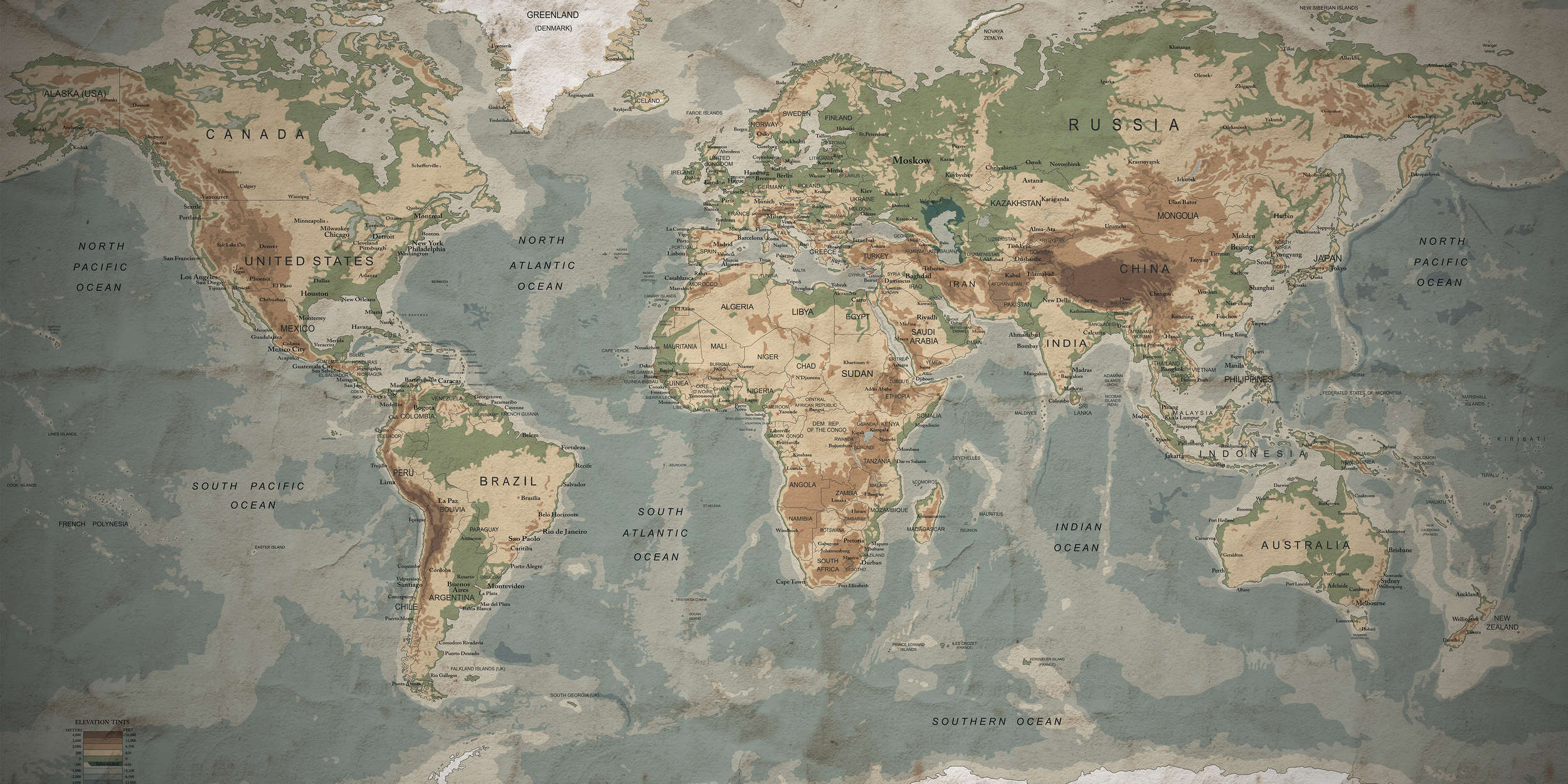             Retro Fototapete Weltkarte mit Typografisches Design
        