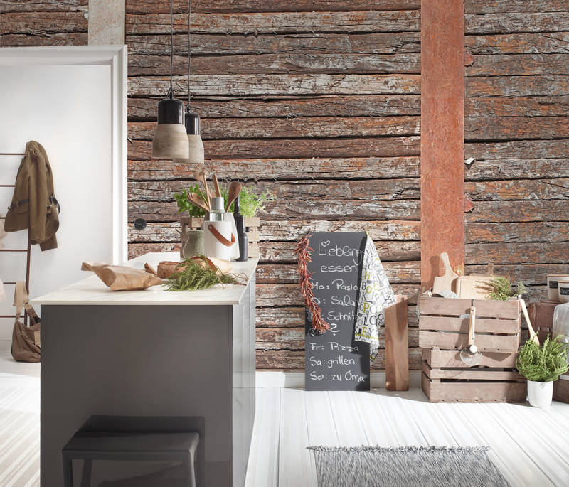 Küche, Kücheninsel, Holzoptik, Hängelampen, Tafel