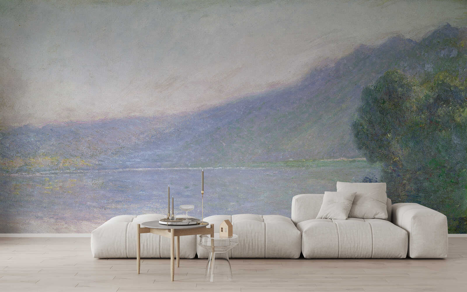 wandtapete, panorama-meer, berge, ländliche farben, wohnzimmer wand