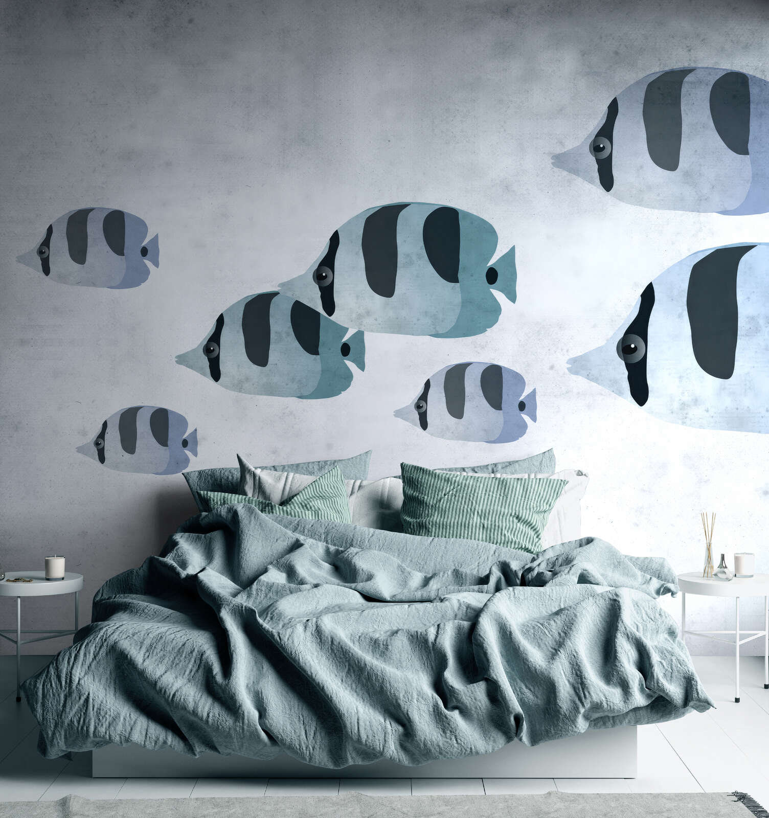 Fisch-Wandtattoo, Wanddekoration, Blaue Bettwäsche, Bettwäsche, Zimmerschmuck