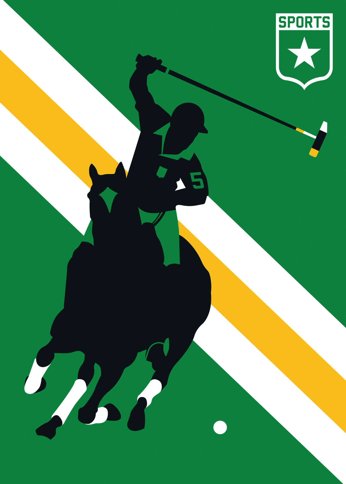 Polo-Mallet, Lacrosse, Pferd, Sportflagge, Grüner Hintergrund