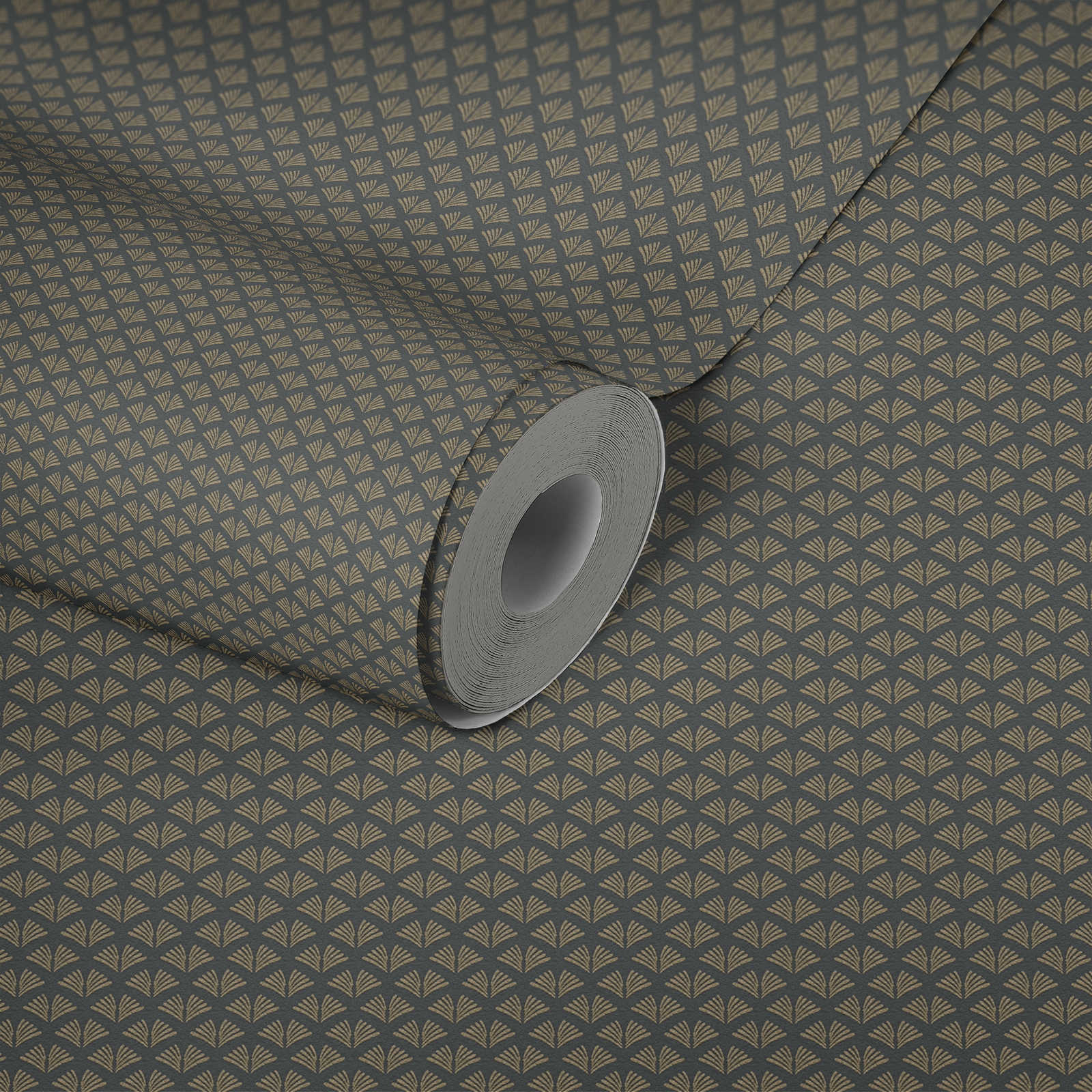             Mustertapete mit Gold Design & Struktureffekt – Metallic, Schwarz
        