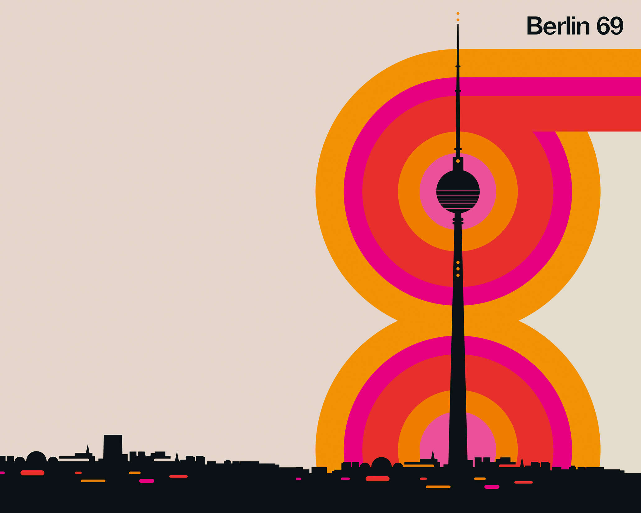 Berlin, Fernsehturm, Silhouette, radiale Kreise, Stadtbild