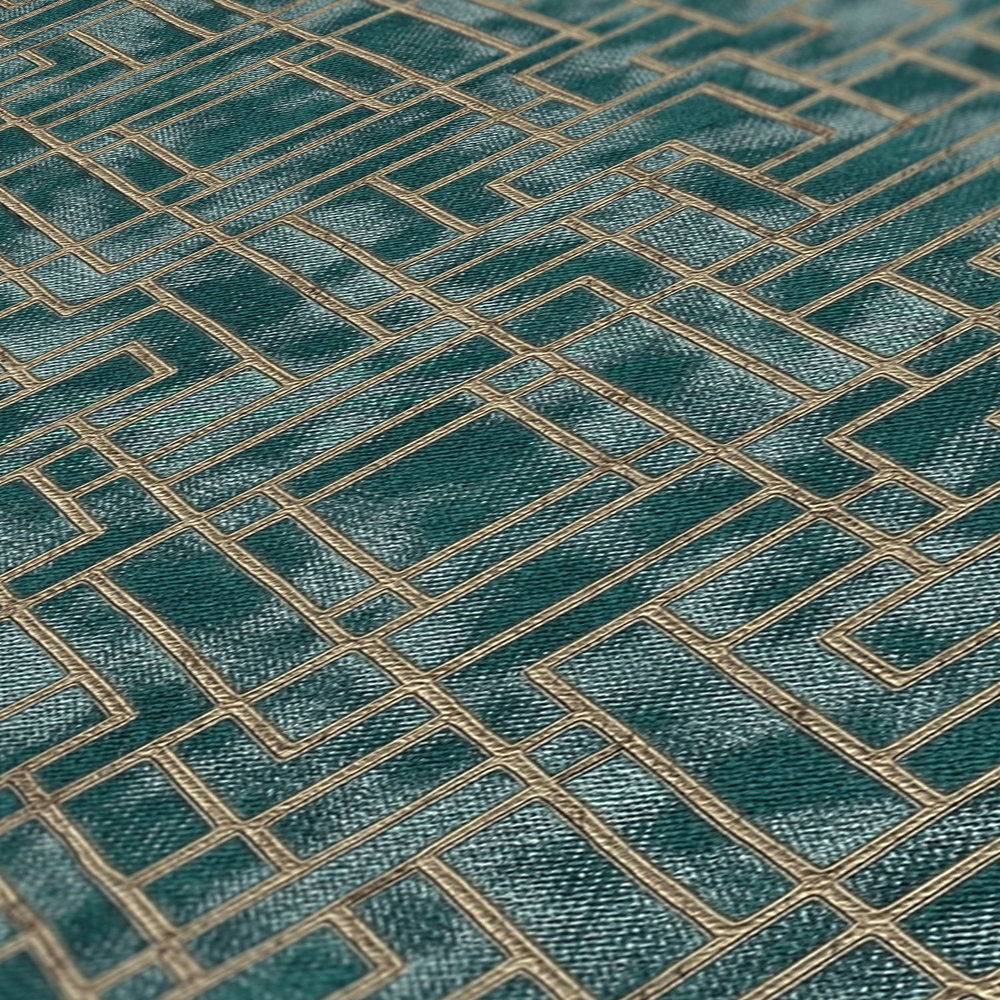             Art Deko Tapete mit Silber Grafikmuster – Grün
        
