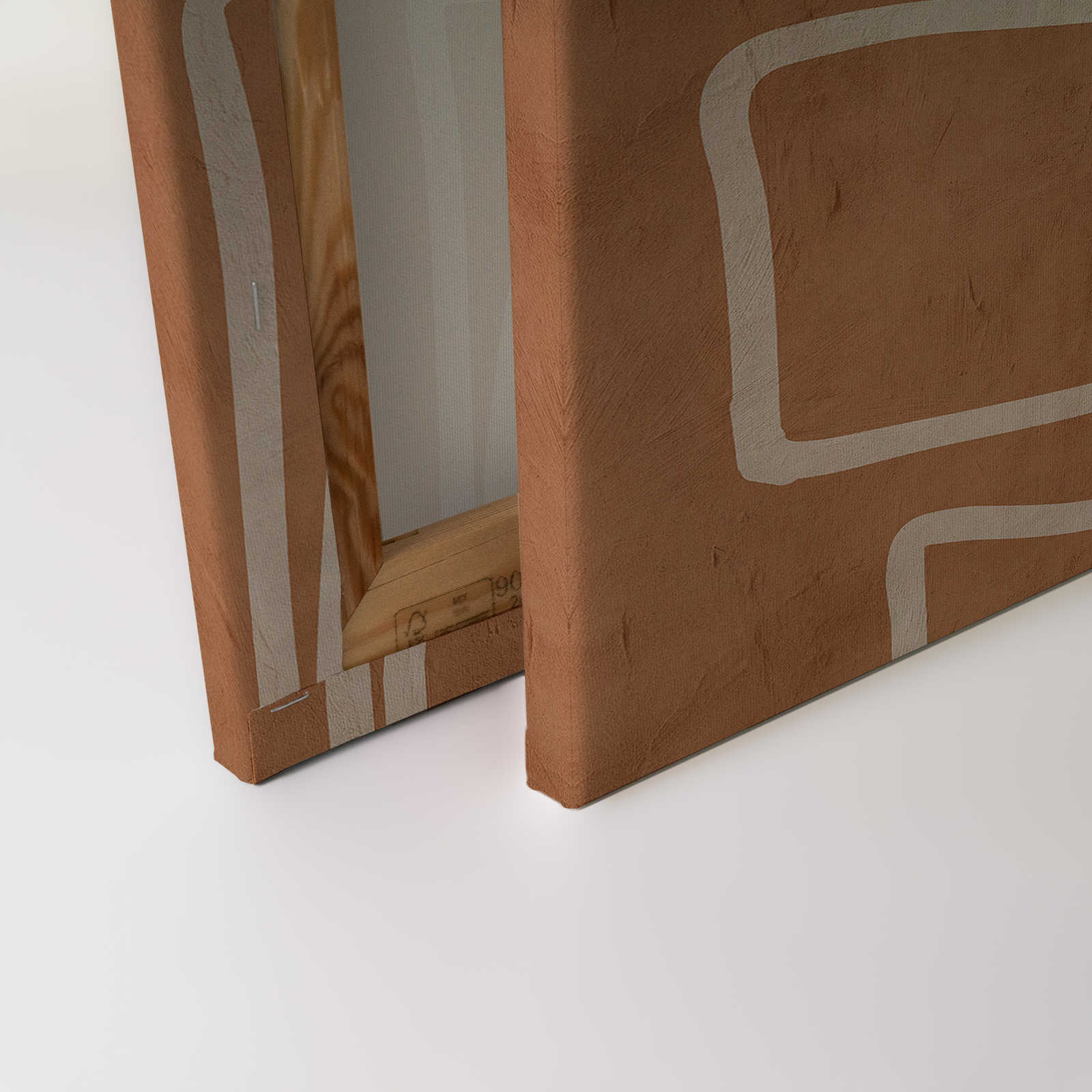             Serengeti 2 - Lehmwand Leinwandbild Terrakotta mit Ethno Linienmuster – 0,90 m x 0,60 m
        