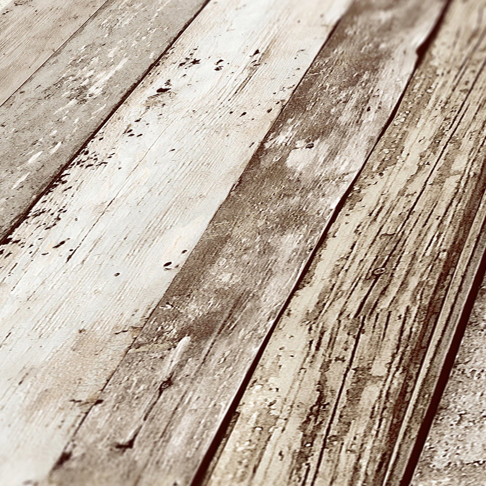             Vintage Holzoptik Tapete im Landhaus Stil – Braun
        