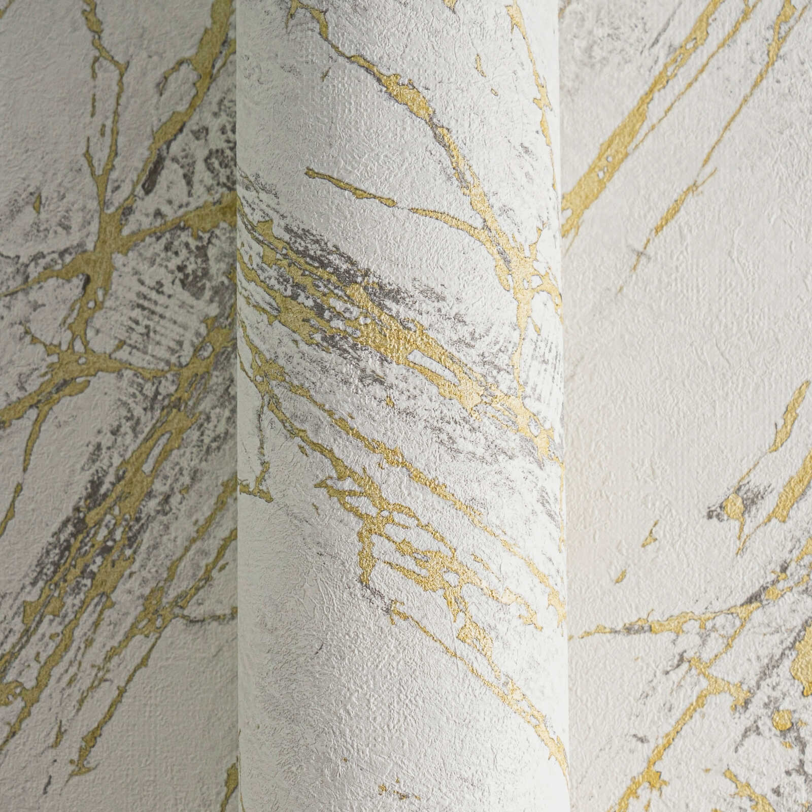             Gold Marmor Tapete mit Metallic Strukturdesign – Weiß, Metallic
        