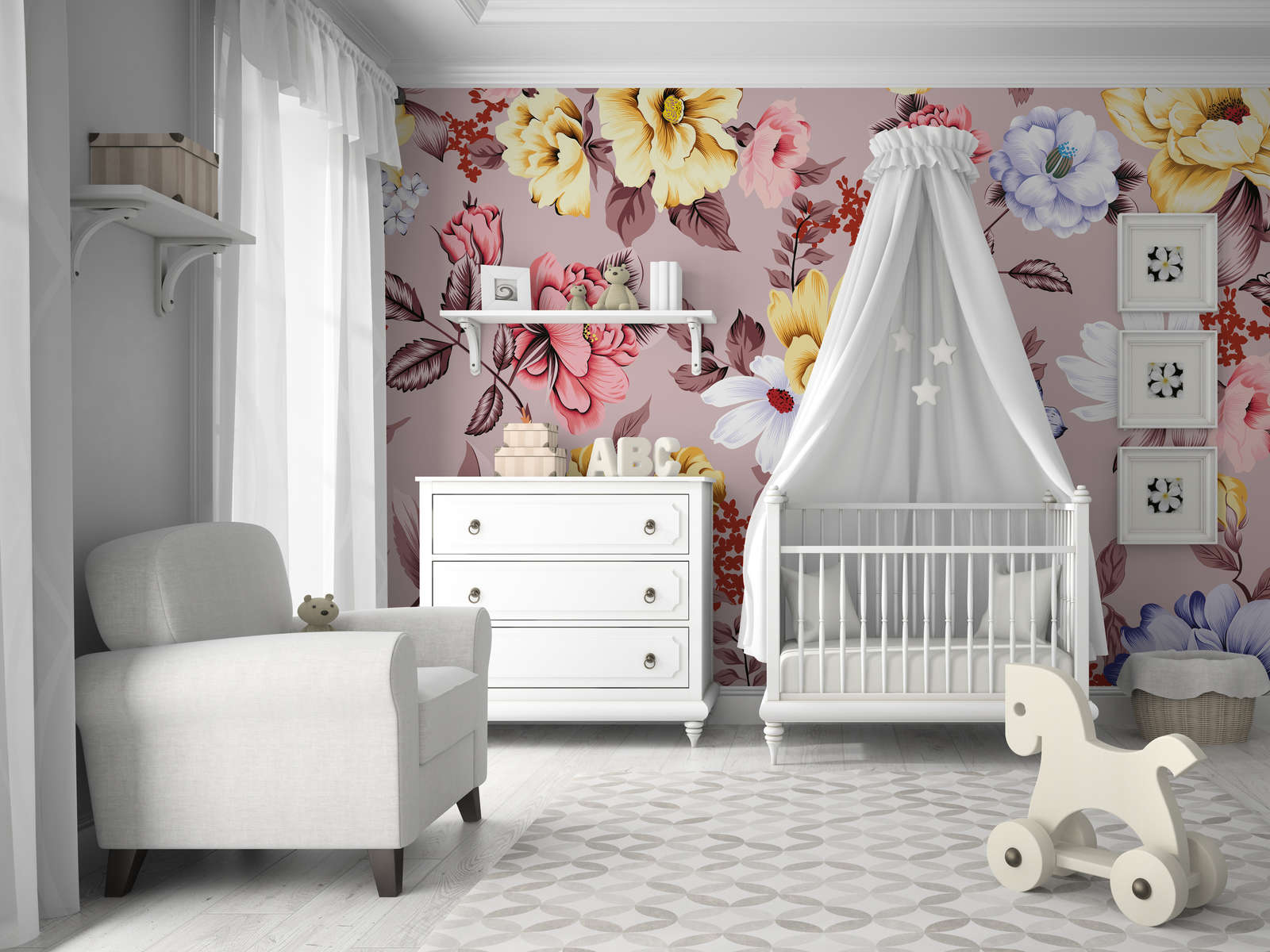             Fototapete floral mit Blüten und Blättern – Glattes & mattes Vlies
        