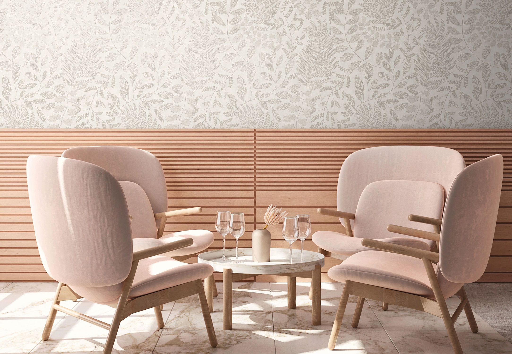 Beige-Tapete-mit-schlichtem-Blumenranken-Muster-AS388302