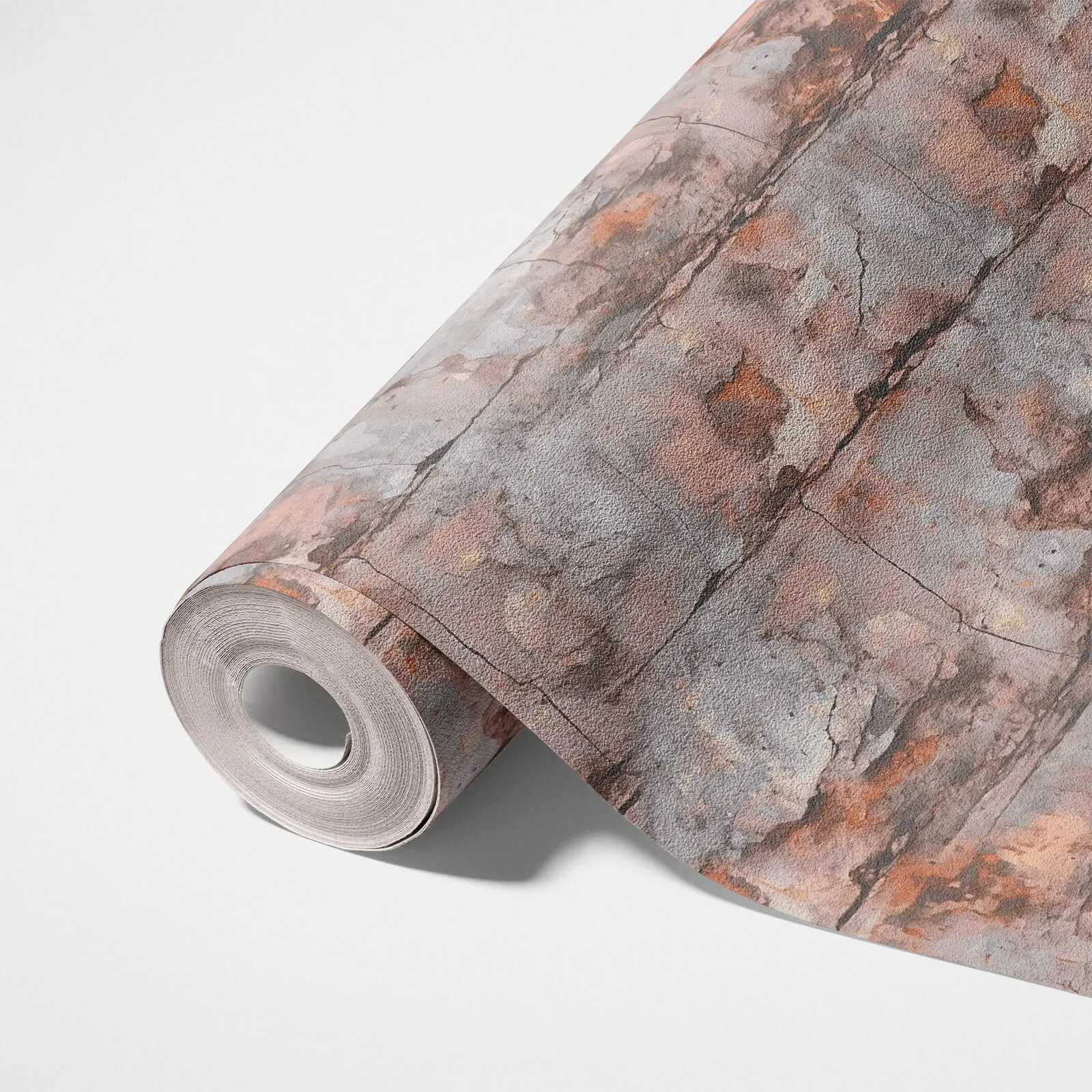             Industrielle 3D Backsteinoptik Vliestapete im Urban-Style – Orange, Grau
        