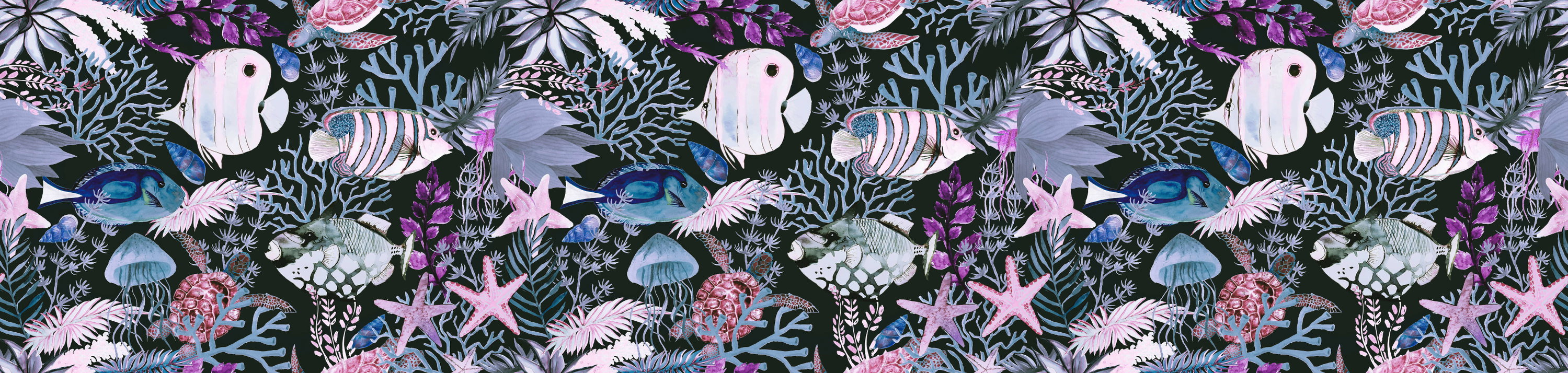 Unterwassermuster, Fischmuster, Korallen, Musterstoff, Tausendfüßerpattern