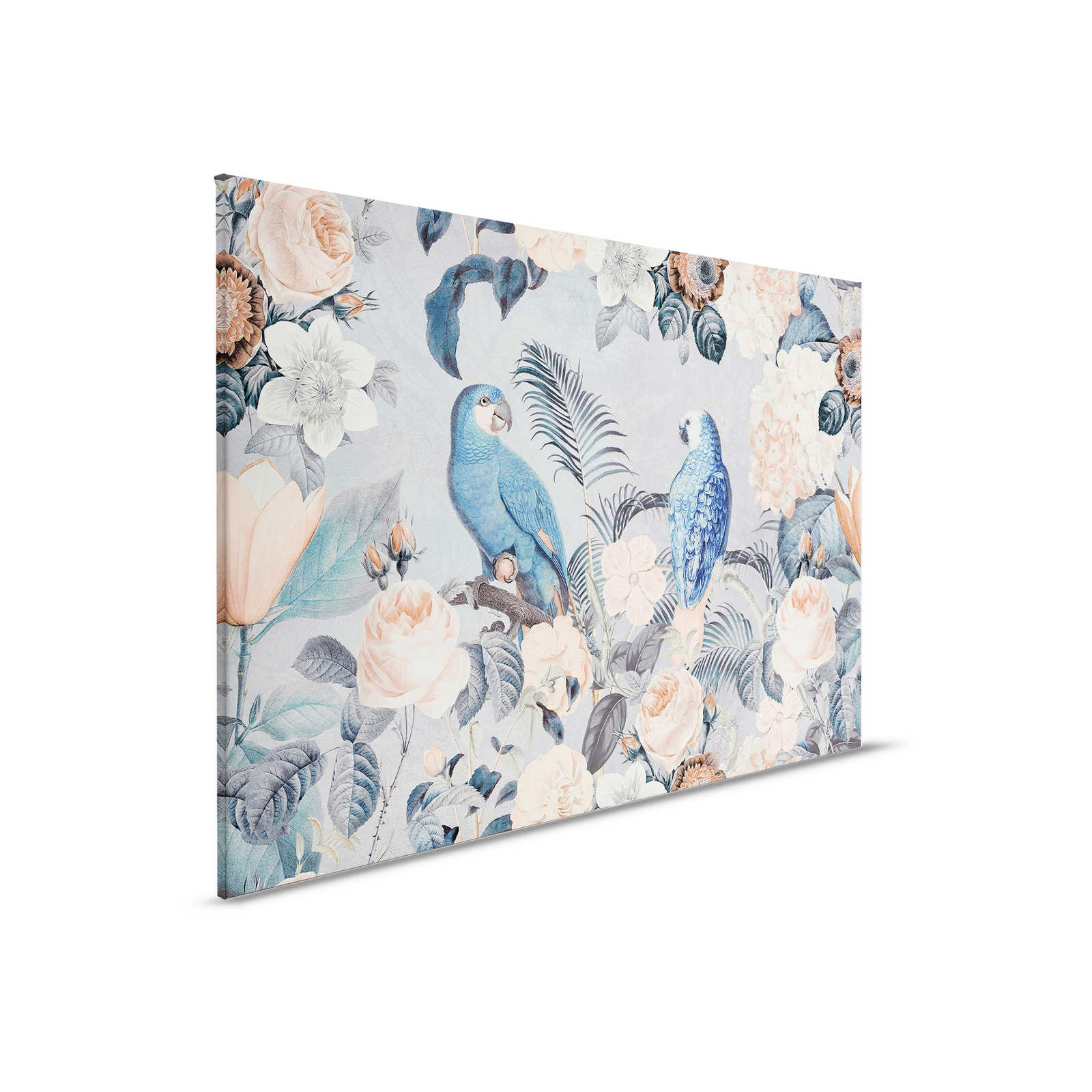 Canvas painting Parrots Rendezvous with flowers design - 0,90 m x 0,60 m