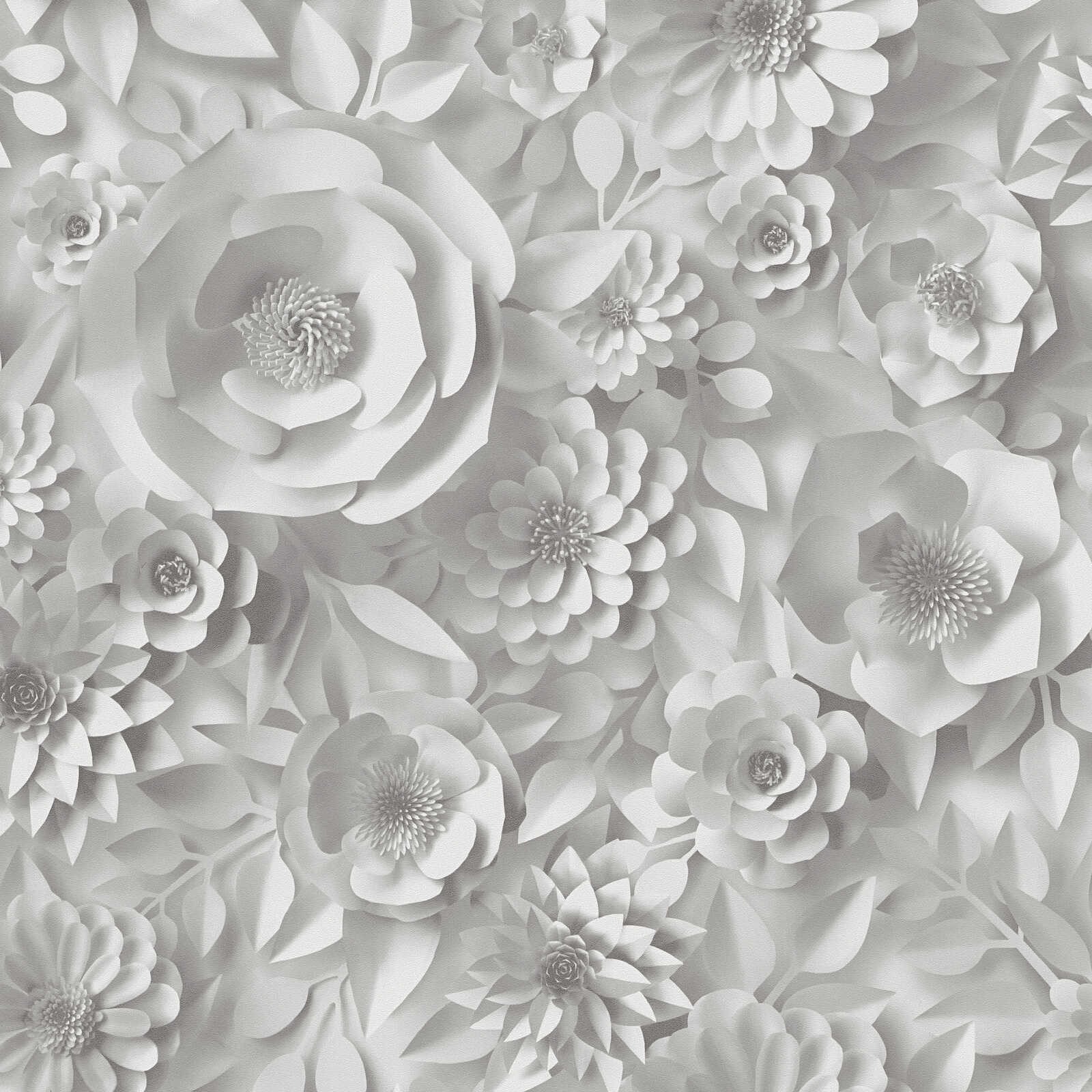         Self-adhesive panel with three-dimensional floral pattern - Stylish 3D look for a sophisticated wall design - Grey, white
    