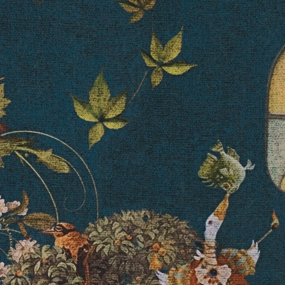 Teppich, Pflanzenmotiv, Grün, Blau, Ornament