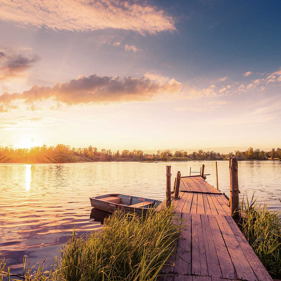         Nature photo wallpaper wooden jetty with boat on premium smooth nonwoven
    