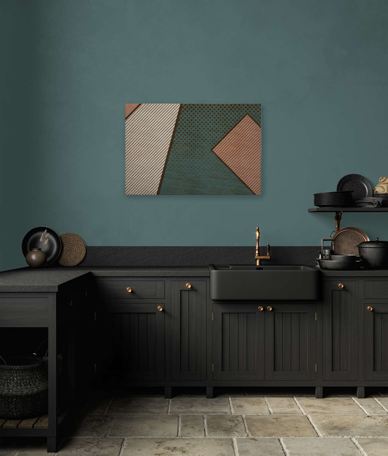             Bird gang 1 - gemustertes Leinwandbild, Sperrholz Struktur mit modernes Farbflächen – 0,90 m x 0,60 m
        