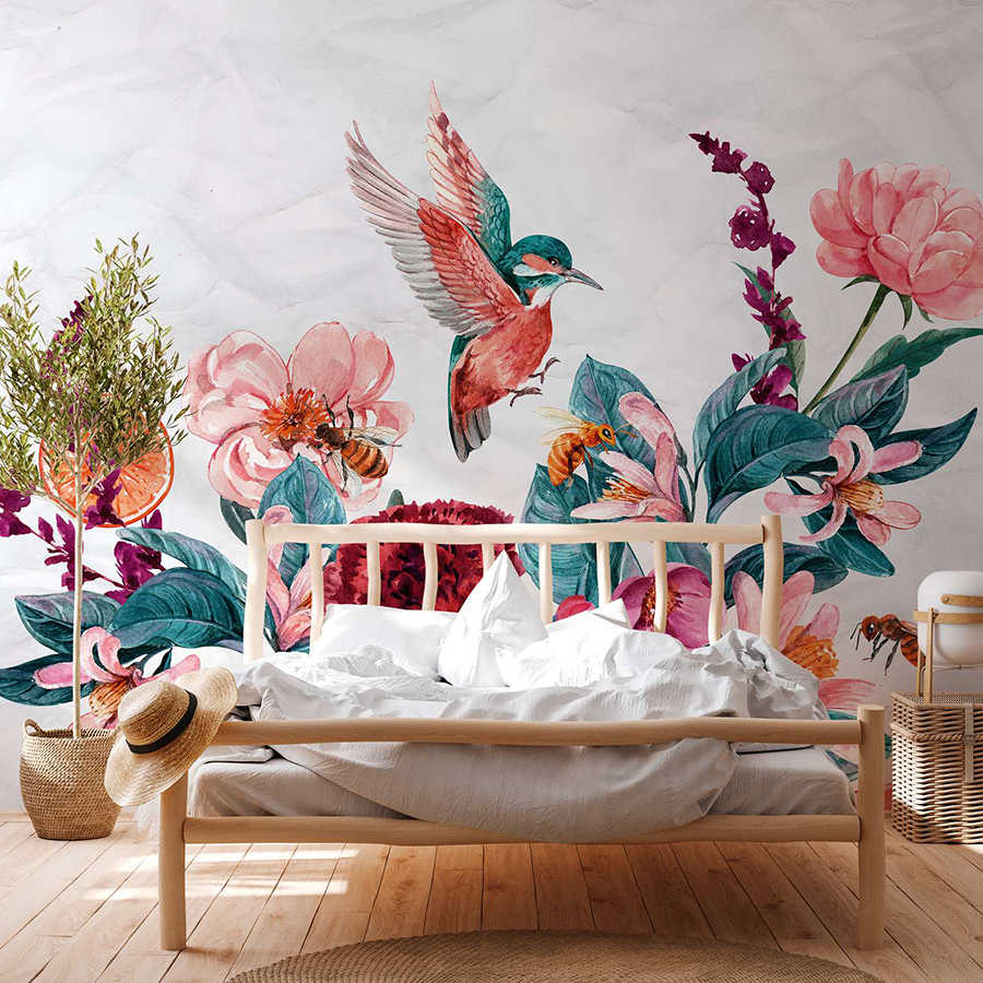 wandtattoo, vogel, blumen, handgefertigt?, farbiges design