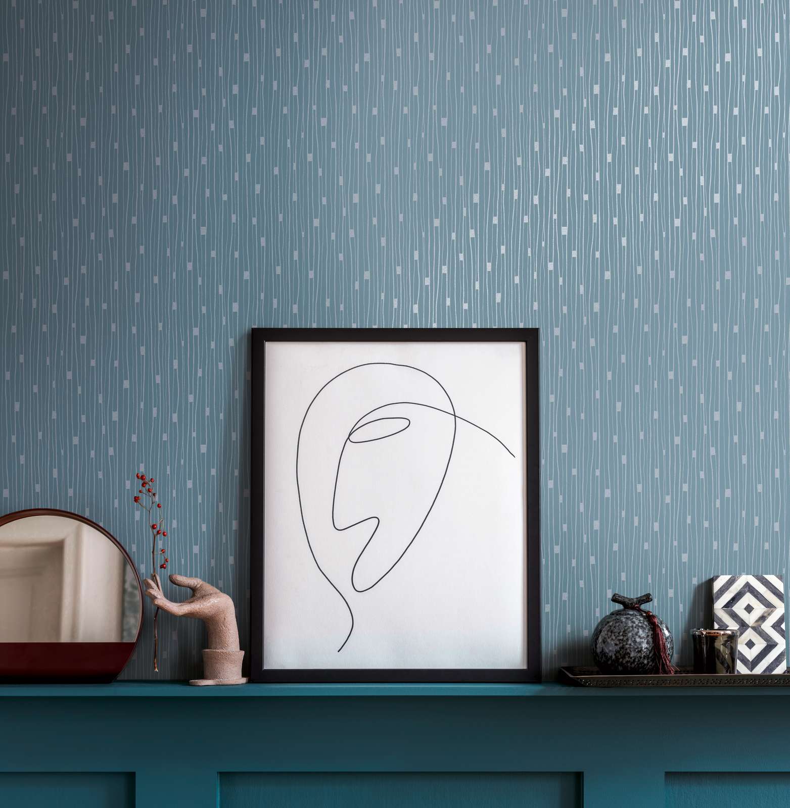             Tapete 50er Jahre Retro Design – Blau, Metallic
        