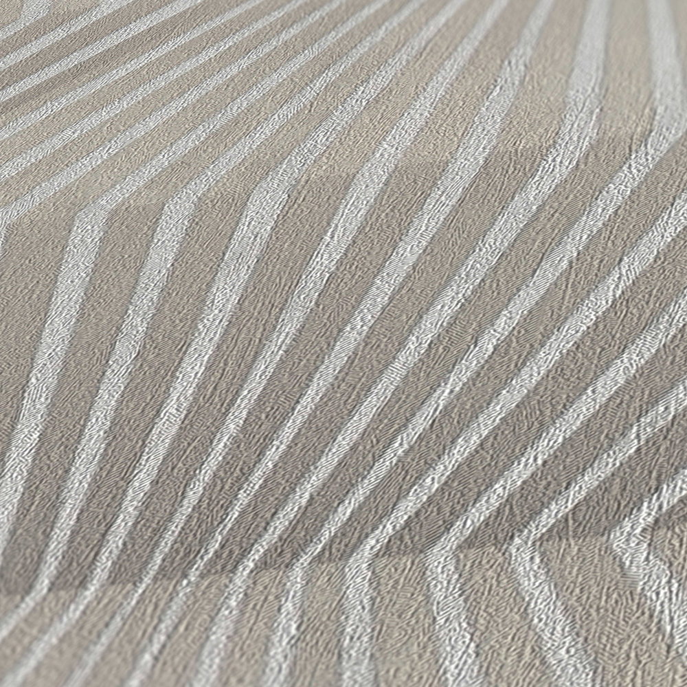             Art Deko Tapete mit Linienmuster & Metallic-Ganz – Braun, Grau
        