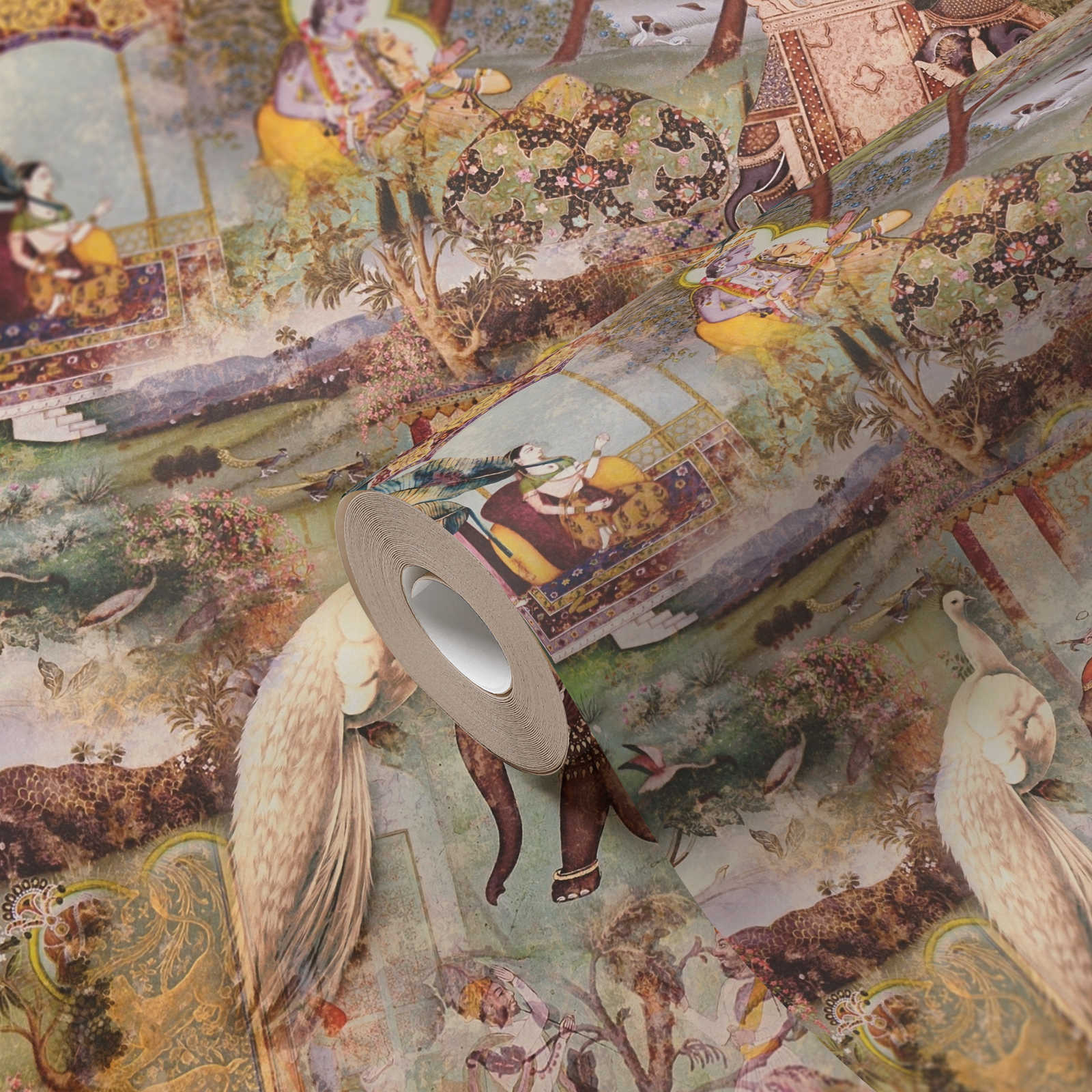             Ethno behang Indisch vintage design - veelkleurig, bruin
        