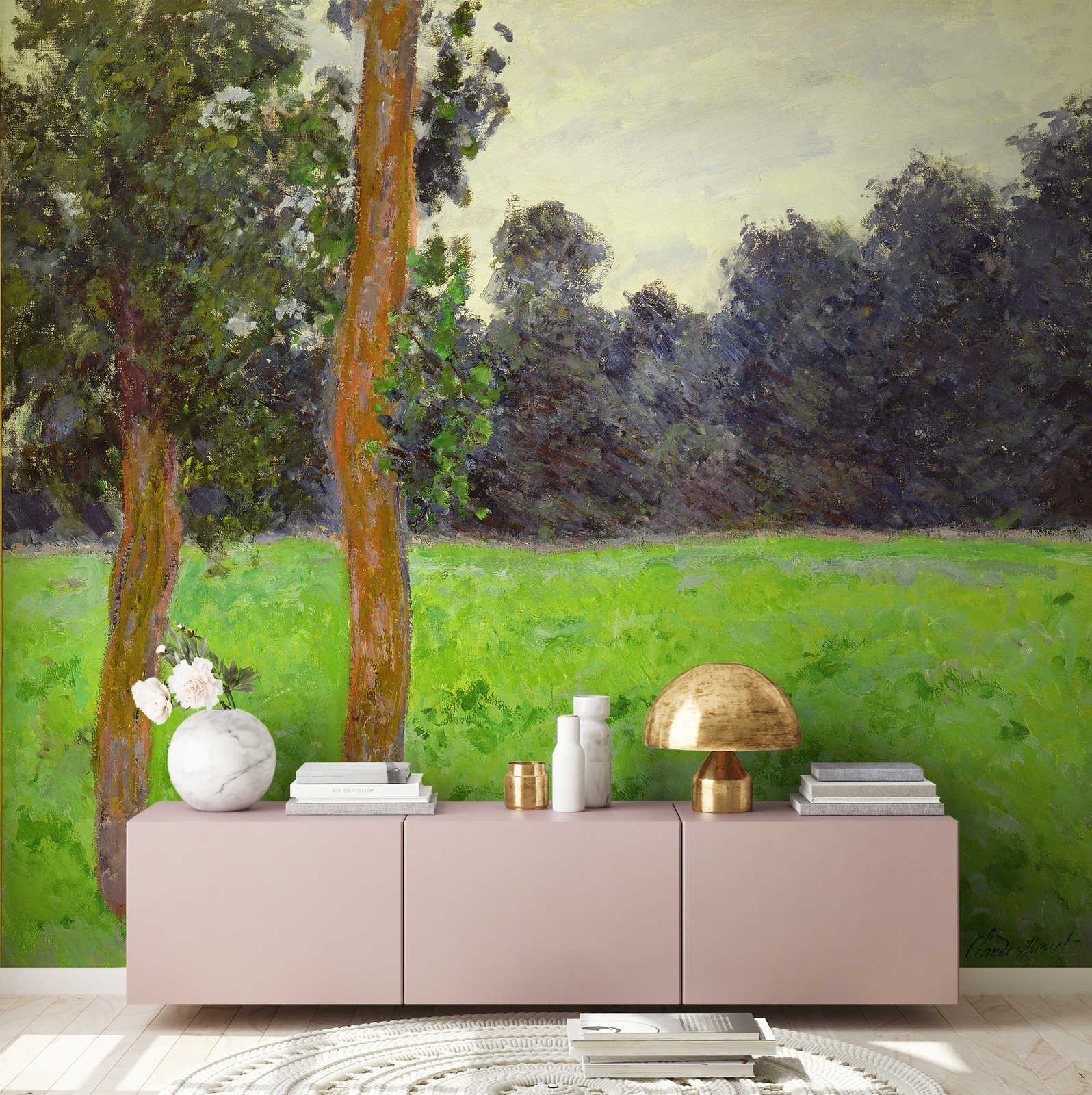             Fototapete 'Zwei Bäume auf einer Wiese' von Claude Monet
        