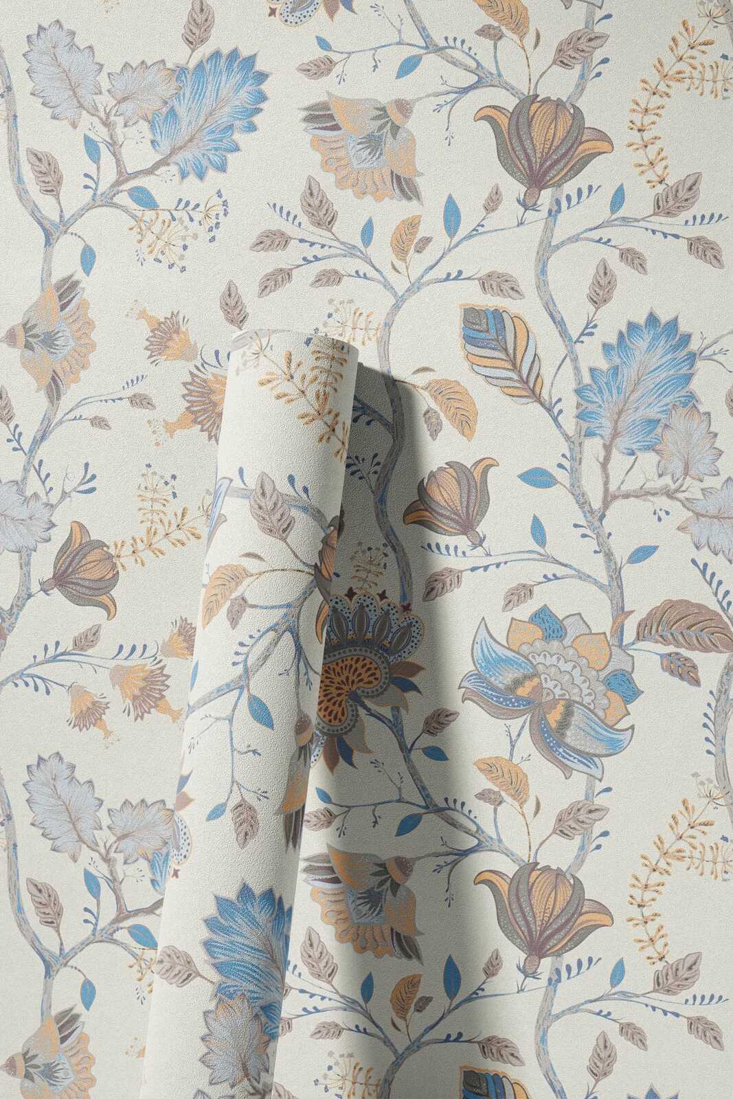             Vliestapete mit floralem Muster - Blau, Creme, Grau
        
