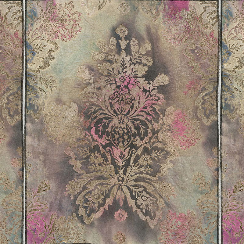         Vliesbehang in barokstijl - Fotobehang met Bloemrijk ornament - beige, roze
    