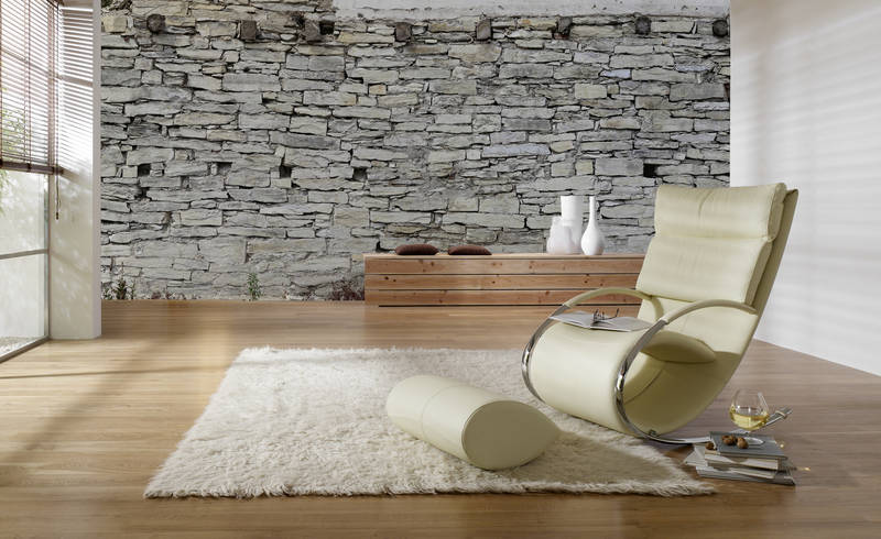             Steinoptik Fototapete mit heller Trockenmauer
        