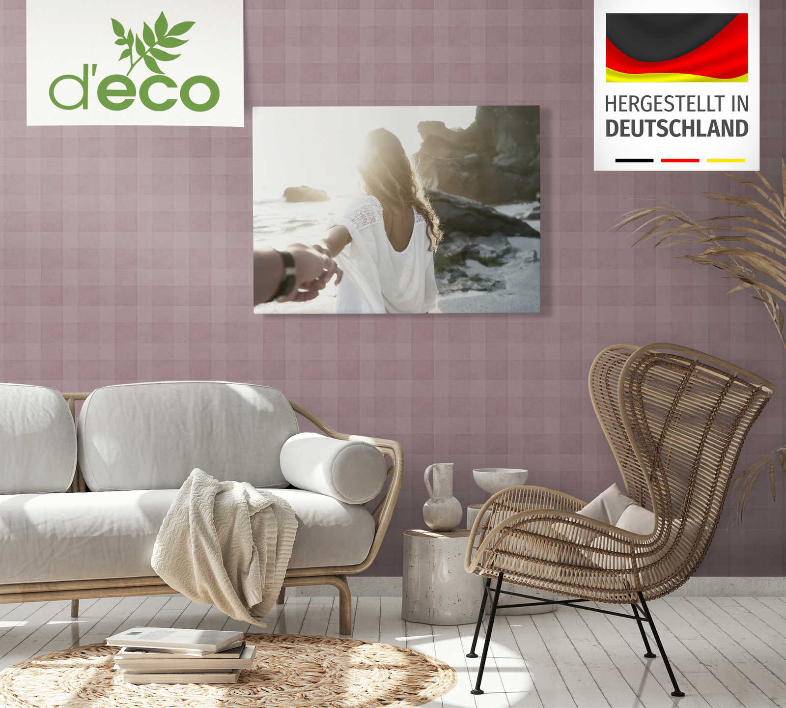             Karotapete mit Leinoptik PVC-frei – Lila
        