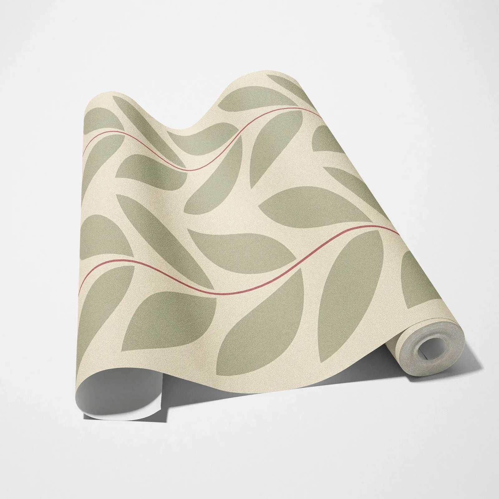             Blattmuster Vliestapete im Retro-Look – Beige, Grün, Rot
        