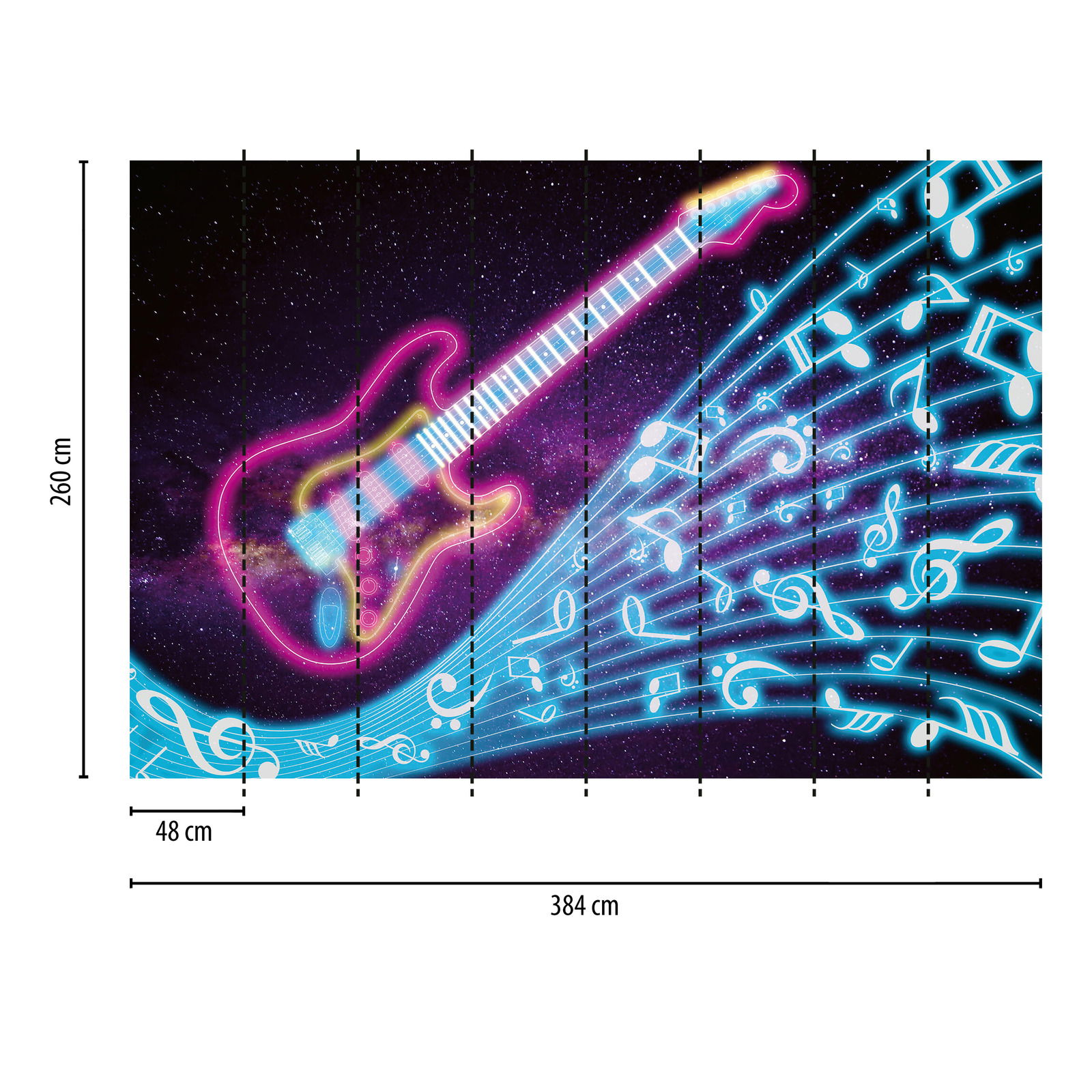             Fototapete Musik mit Galaxie & Neon Design – Violett, Türkis
        