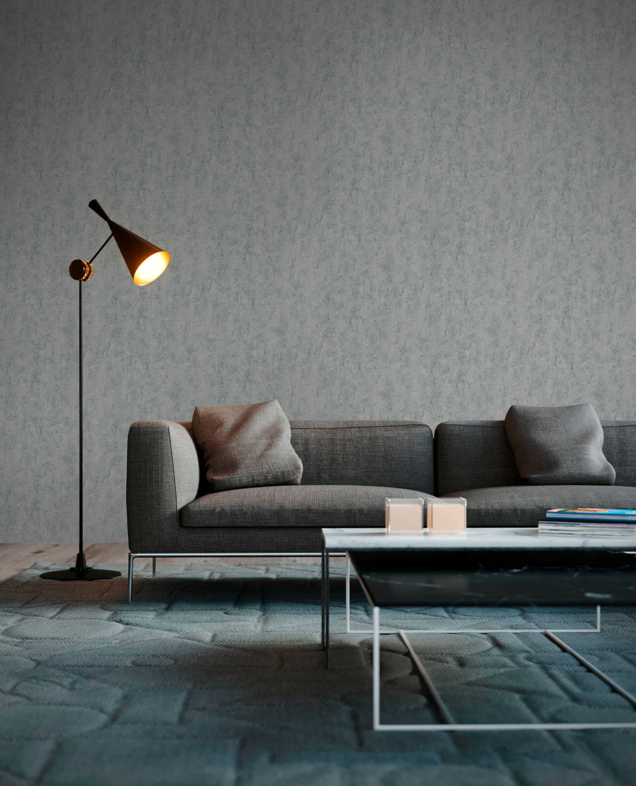            Helle Beton-Tapete mit rauer Oberflächen Optik – Grau
        