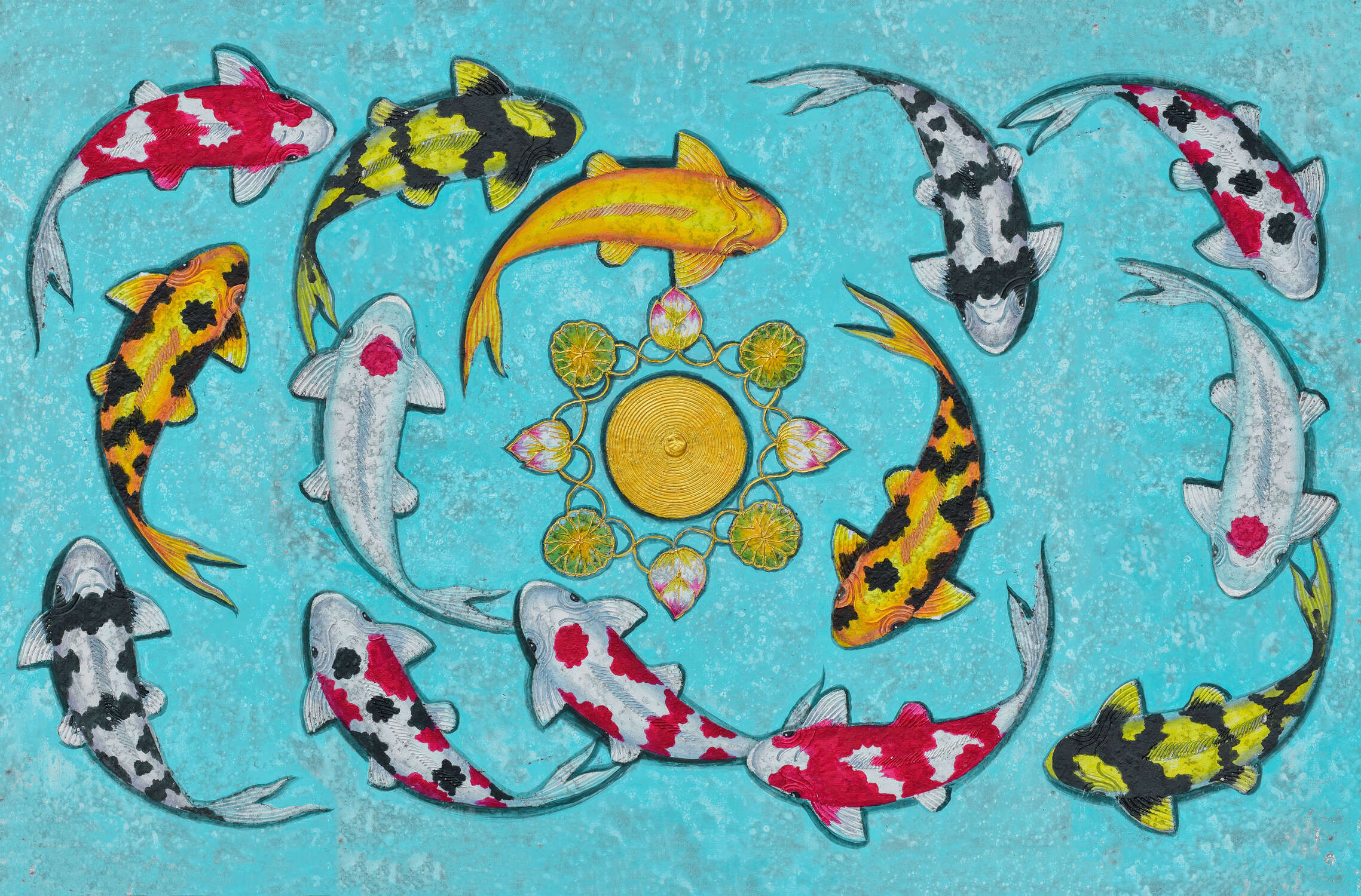 Koi, Karpfen, Wandkunst, Teichmotiv, Wasserspiegelung