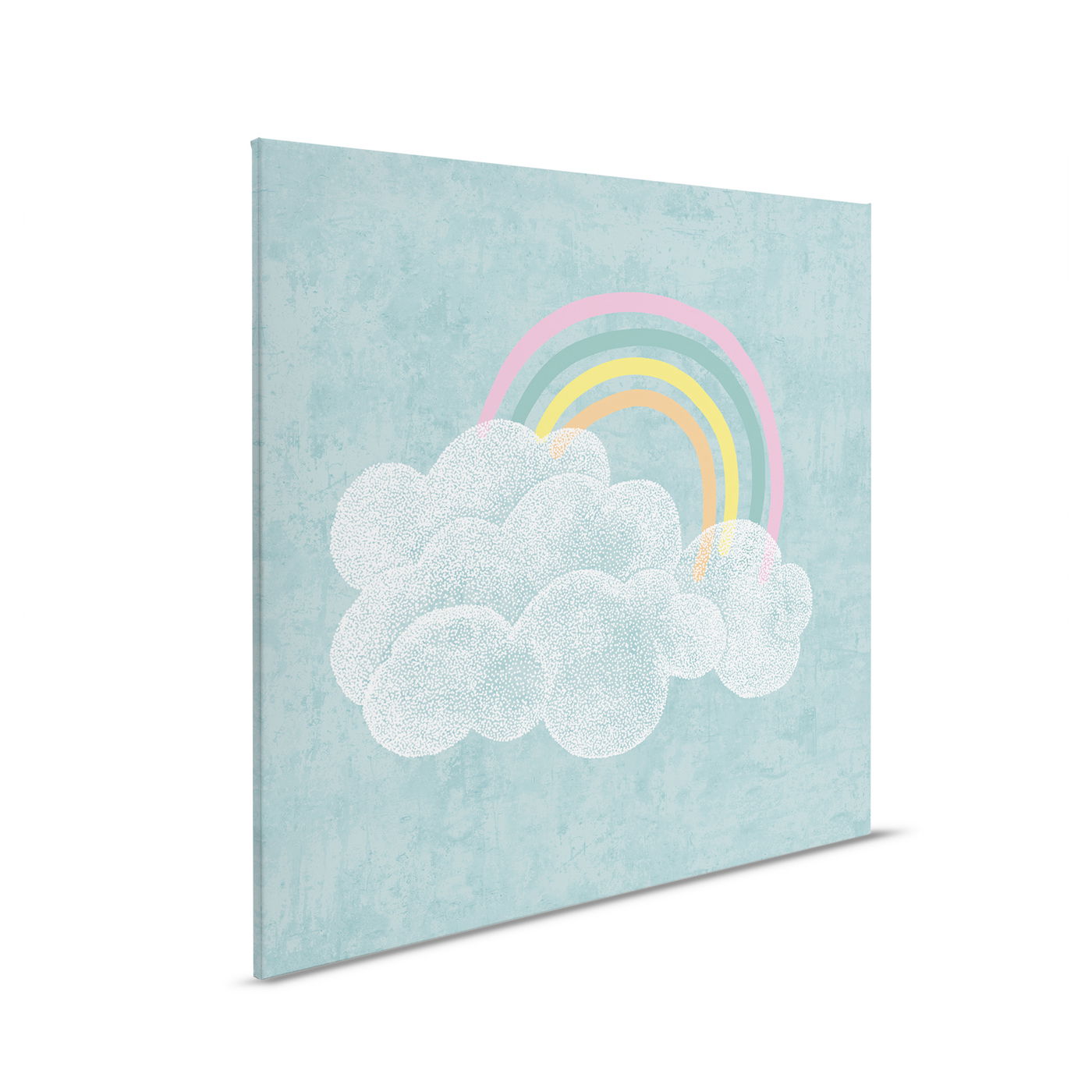         Leinwandbild Regenbogen und Wolken - Traumhafte Kinderzimmerdekoration in sanften Farben – 30 x 30 cm - Bunt, Blau
    