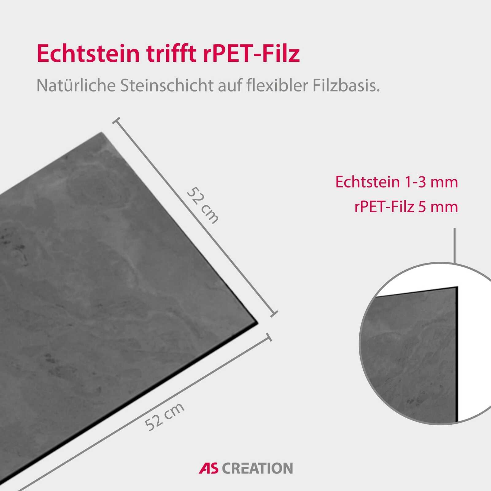 Echtstein, rPET-Filz, Filzplatte, Naturstein, 52 cm