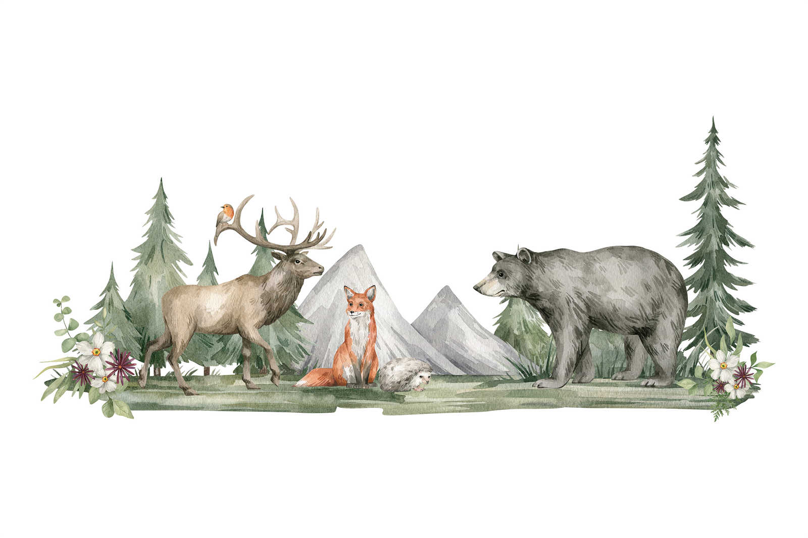             Leinwandbild Kinderzimmer mit Tieren im Wald – 0,90 m x 0,60 m
        