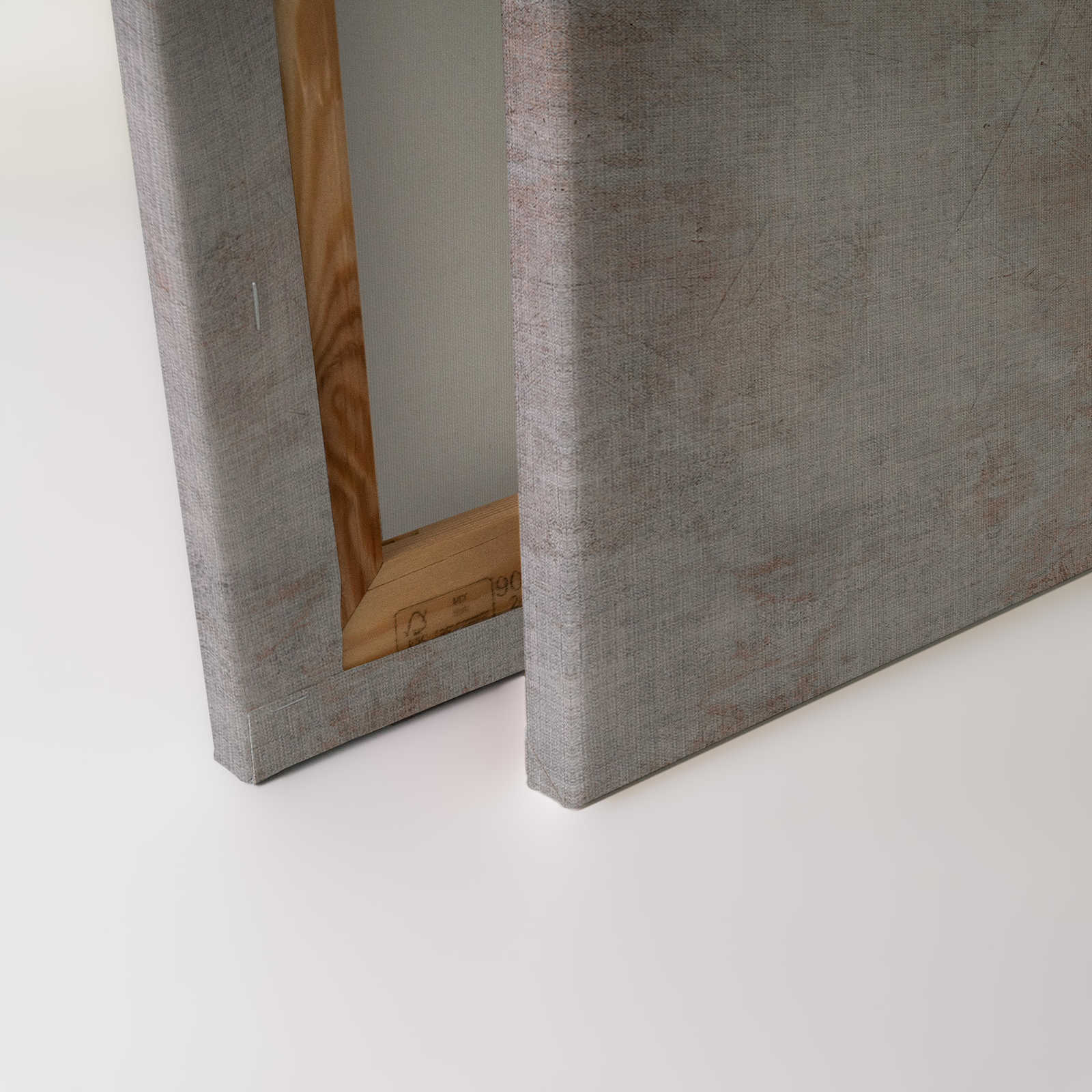 Big three 2 - Leinwandbild, naturleinen Struktur in Betonoptik mit Büffel – 0,90 m x 0,60 m
