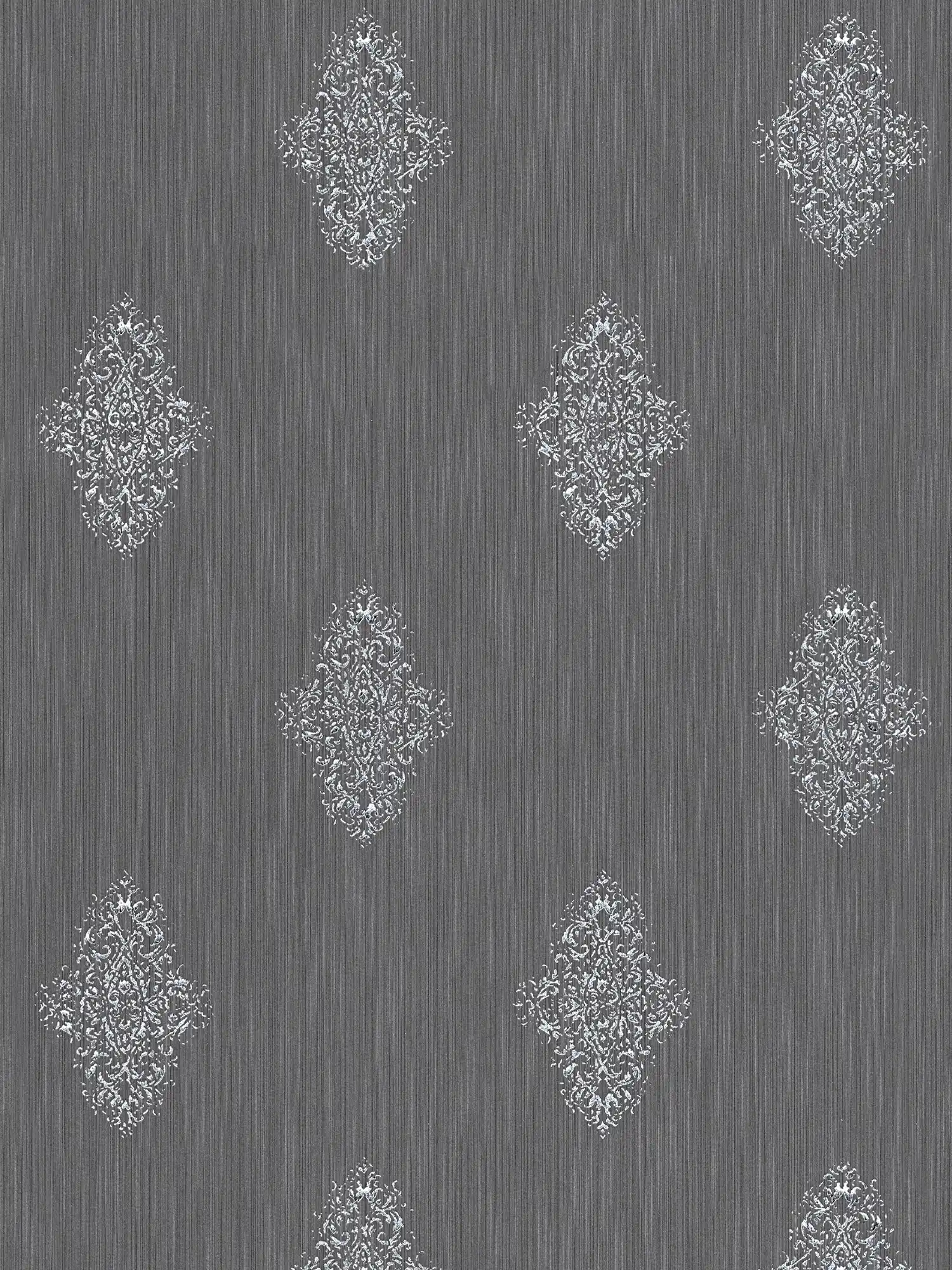         Used-look ornamental design wallpaper with real textile, metallic effect - blue, silver
    