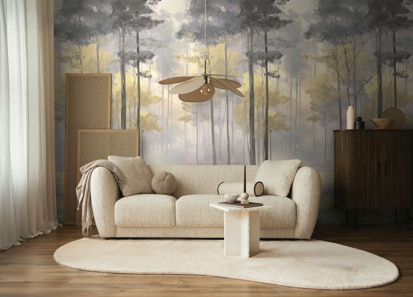 Sofa, Wohnzimmer, Beige, Wandgestaltung, Lampendesign