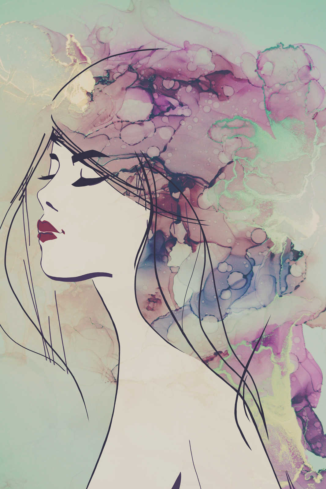             Acryl Design Leinwandbild Frauengesicht in Türkis & Violett – 0,90 m x 0,60 m
        