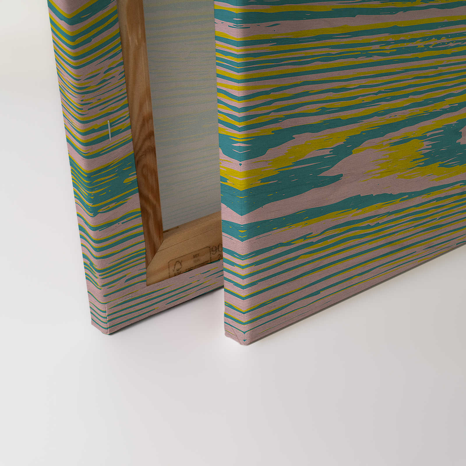             Bounty 3 - Leinwandbild Gelb & Blau mit Holzoptik Design – 0,90 m x 0,60 m
        