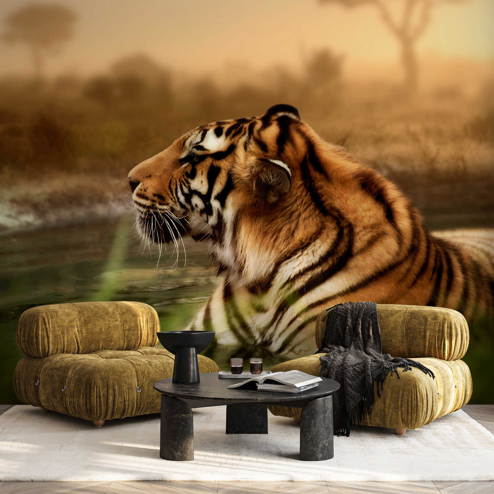 Tiger, Tiger wallpaper, Wohnzimmer, Sofa, Couchtisch