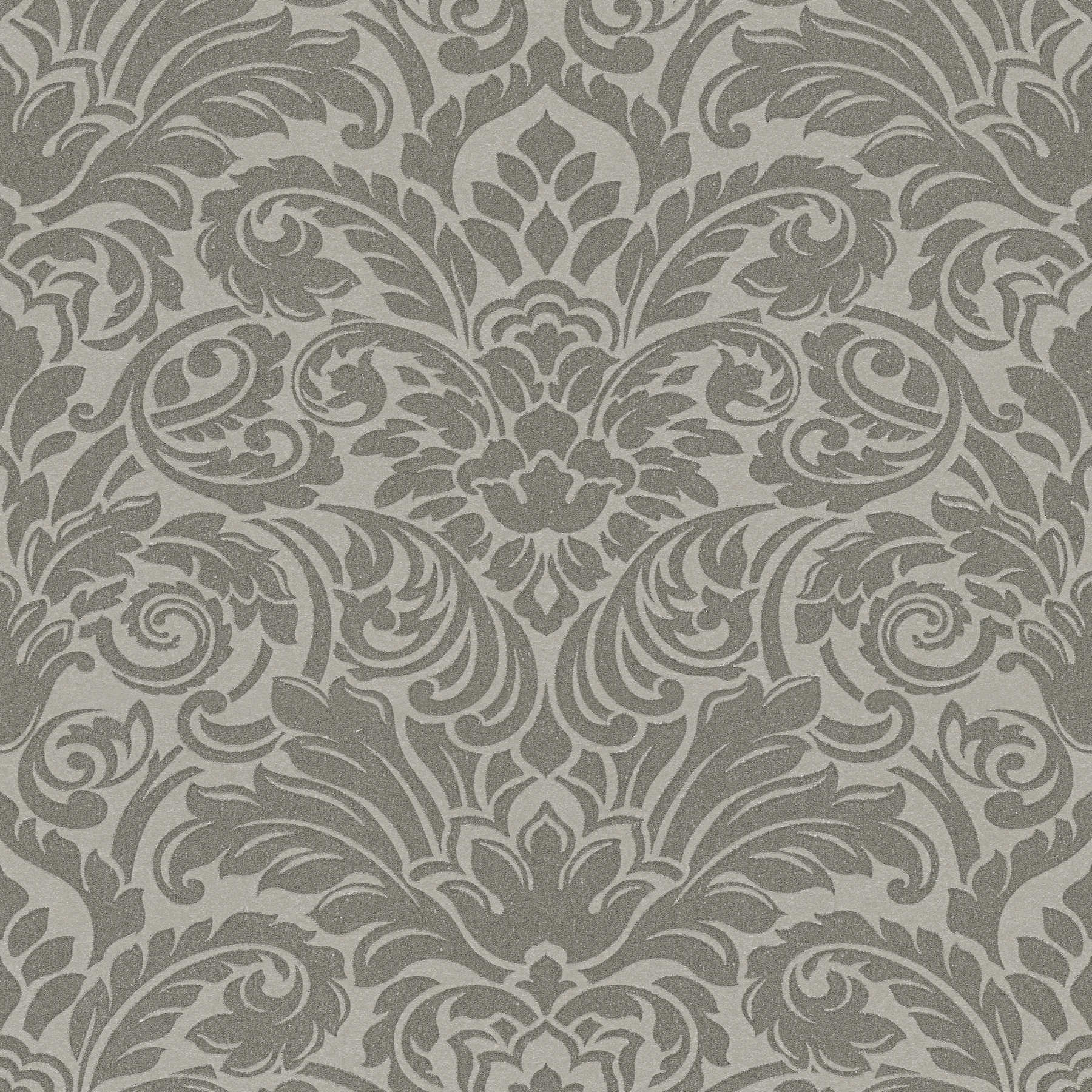         Ornament wallpaper metallic effect & floral design - silver, grey
    