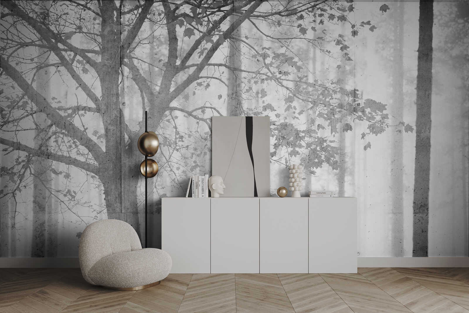 Sideboard, Schrank, Dekorationsobjekte, Wandmalerei, Lampe