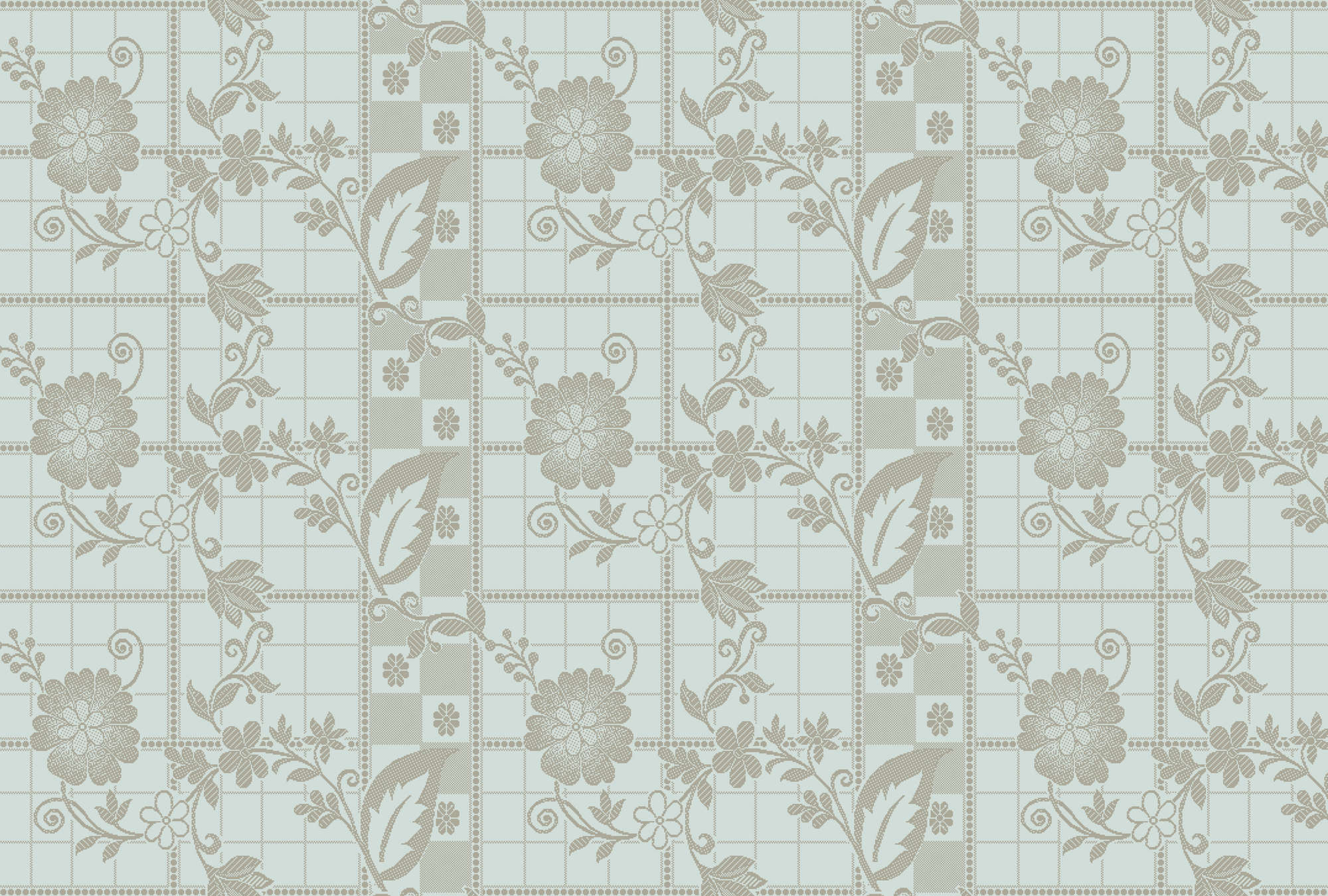             Fototapete »valerie« - Kleine Quadrate im Pixel-Stil mit Blumen – Helles Mintgrün | Glattes, leicht glänzendes Premiumvlies
        