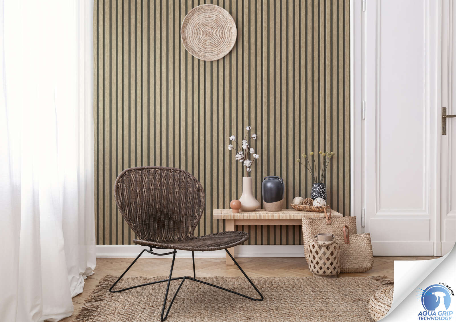 Light-coloured non-woven acoustic panel wallpaper fine texture