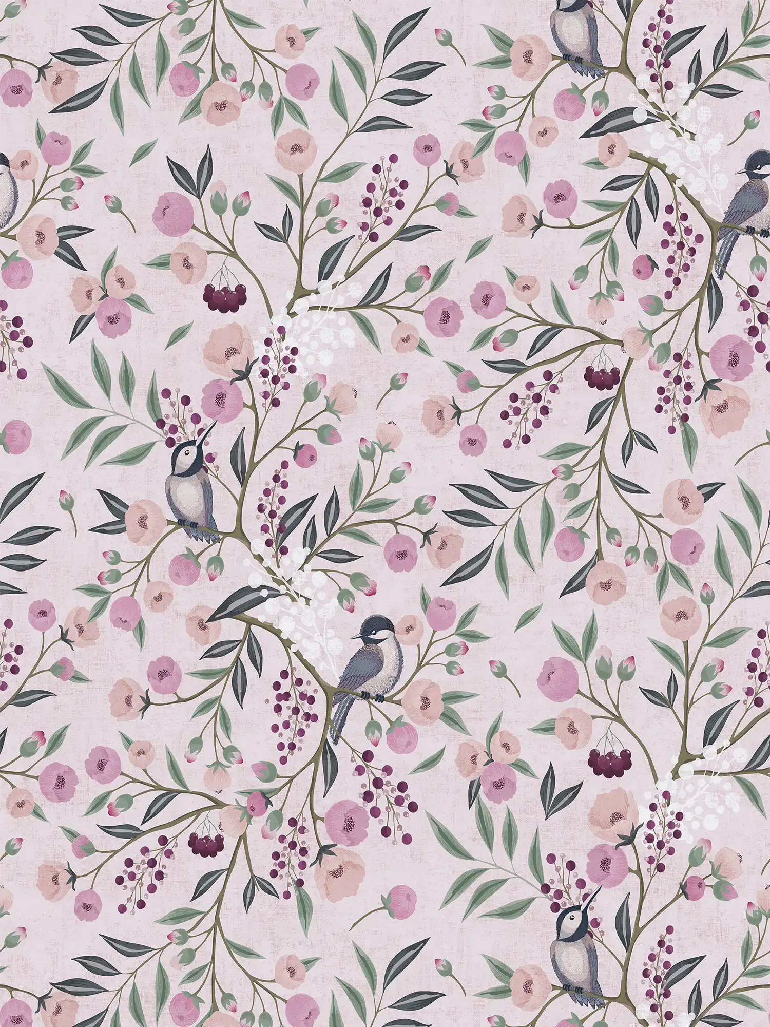         papier peint en papier intissé pour chambre d'enfant avec motifs d'oiseaux et de fleurs - floraison colorée pour une décoration proche de la nature - multicolore, rose, violet
    