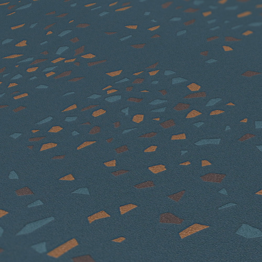 Vliestapete mit Terrazzo Muster – Blau, Grün, Braun