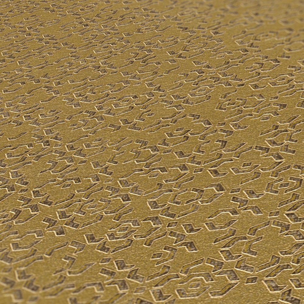             Papier peint doré à motifs avec effet 3D & éclat métallique - marron, jaune, métallique
        